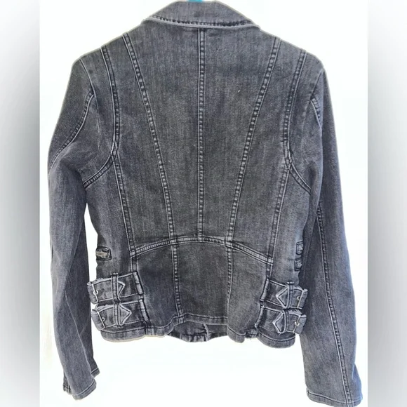 Free People Washed Black Denim Moto Jacket - Picture 2 of 3